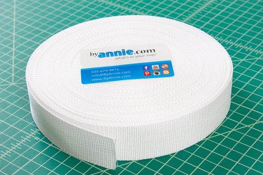 By Annie Webbing white 1.5 inch wide durable polypro strapping roll for bag handles sold in 3 yard increments