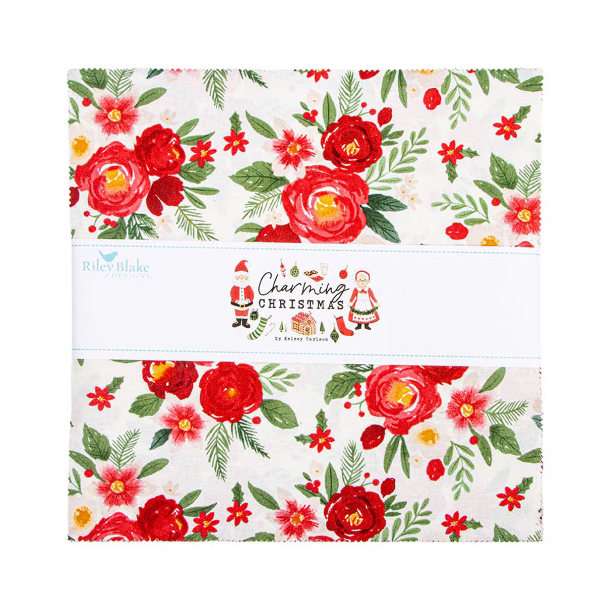 Charming Christmas fabric stacker with floral and holiday-themed designs by Riley Blake Designs