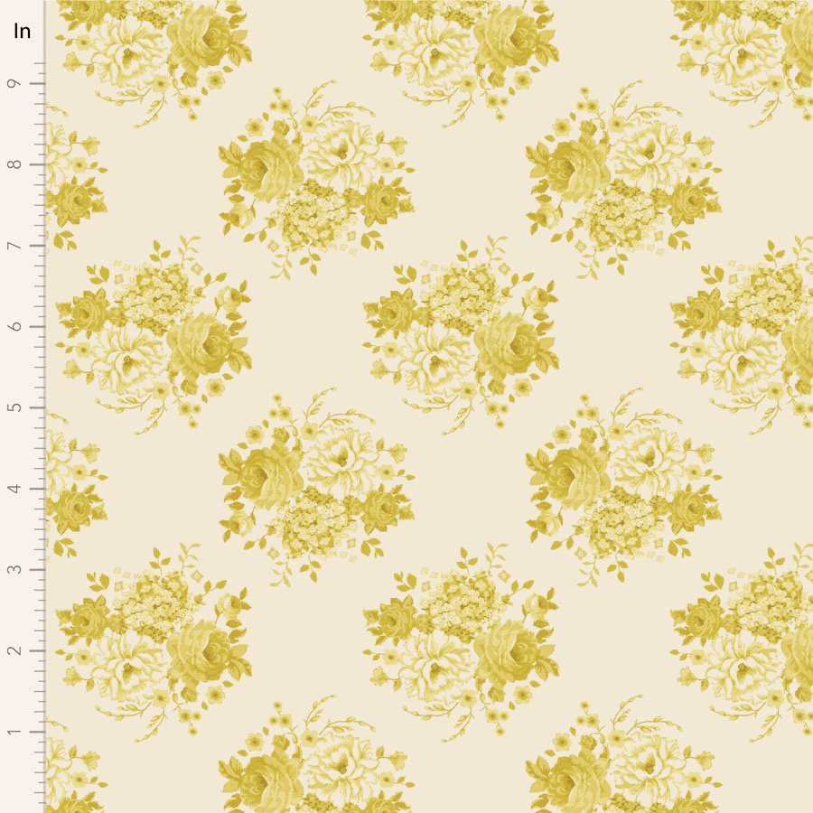 Sunday Brunch by Tilda floral fabric with yellow vintage garden bouquet pattern on cream background