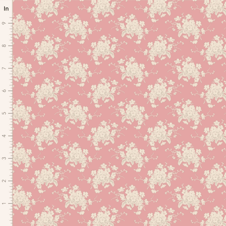 Pink fabric with white floral pattern Sunday Brunch by Tilda vintage charm design