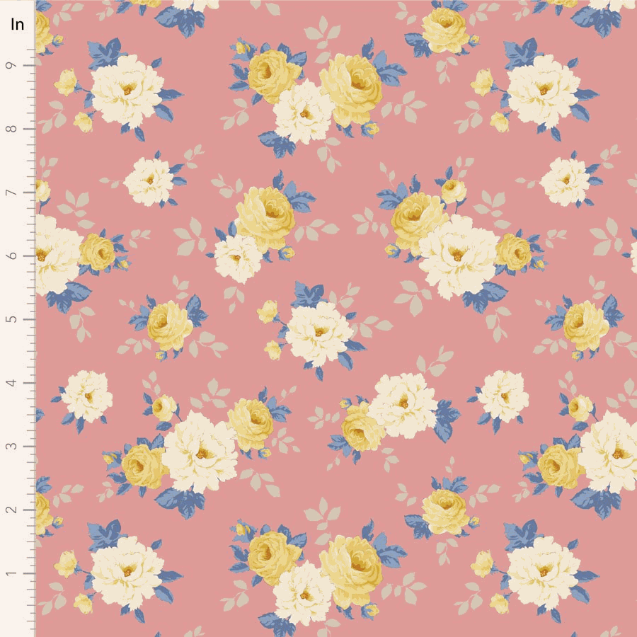 Sunday Brunch by Tilda Pernille Pink floral fabric with vintage charm in 1/2 yard increments