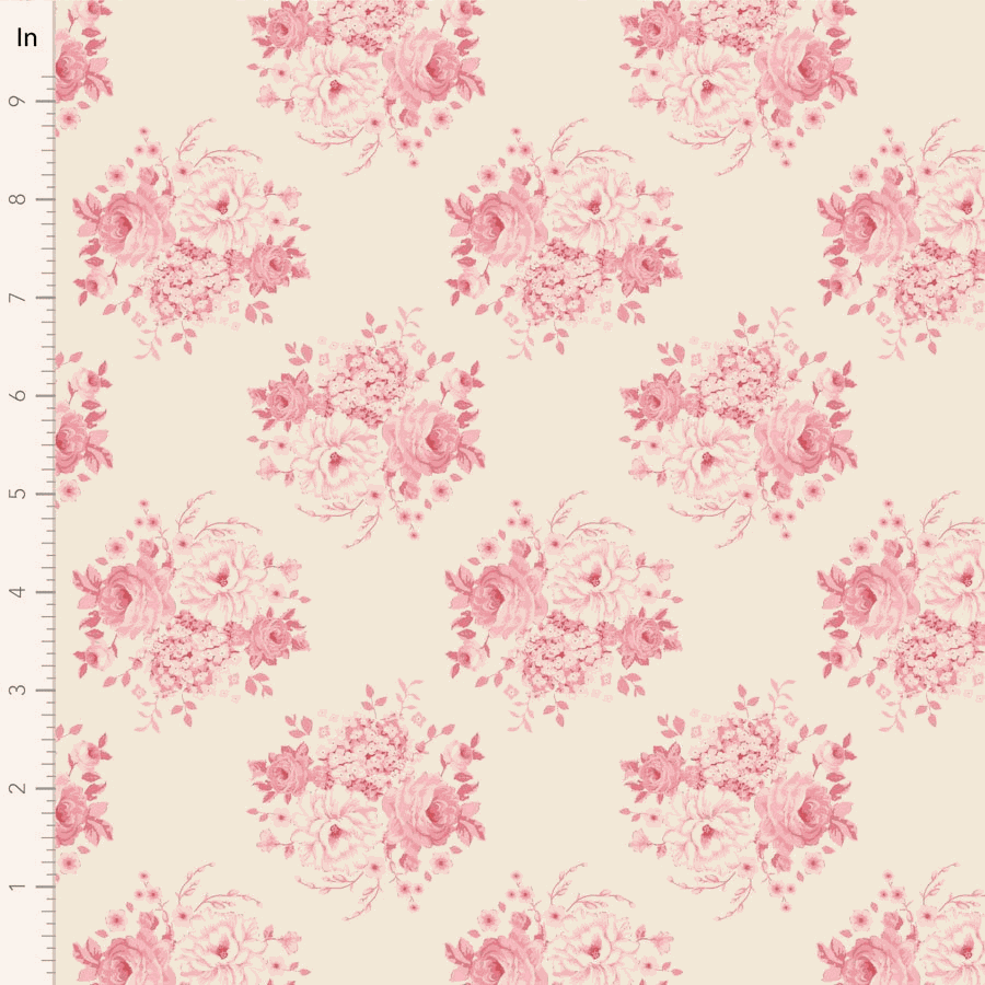 Sunday Brunch by Tilda Mia Pink fabric with vintage floral pattern in 1/2 yard increments