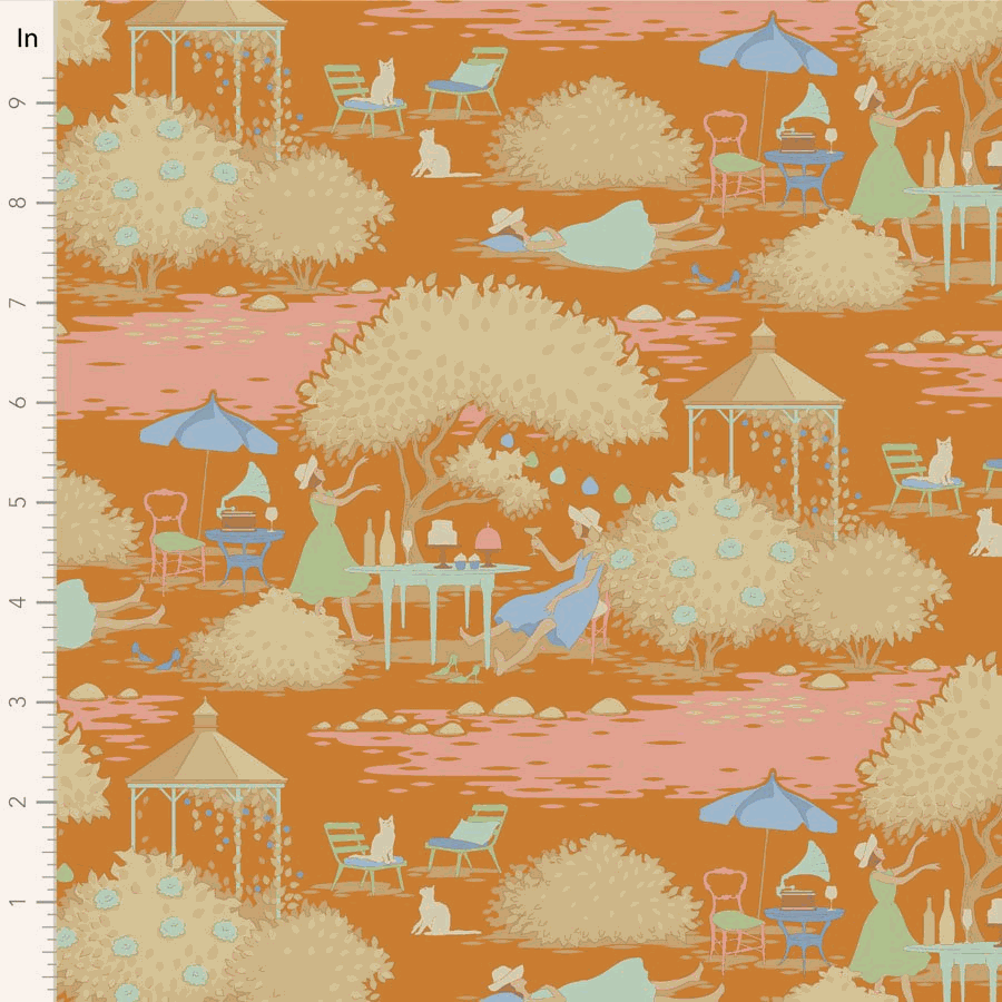 Sunday Brunch by Tilda fabric with vintage garden brunch motifs in ginger tones