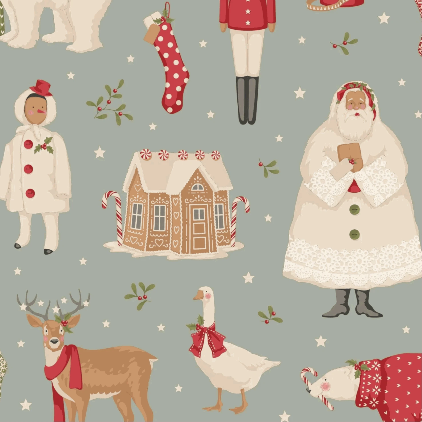 Merry Little Christmas Winterfriends Duckegg fabric from TILDA with Nordic vintage design