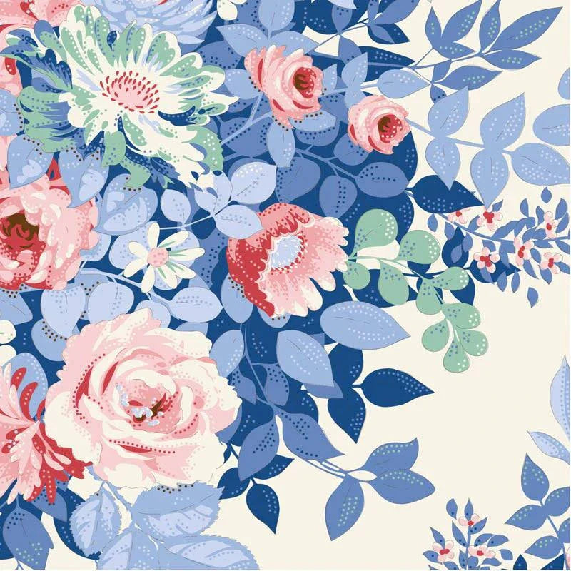 Something Blue Whimsyflower Cream fabric by TILDA with floral pattern, sold in 1/2 yard increments
