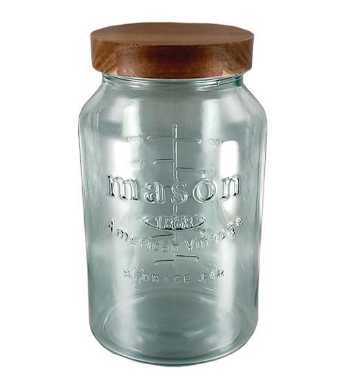 Clear wide mouth glass jar with wood lid, 125oz capacity by Grant Howard, ideal for storage and organization