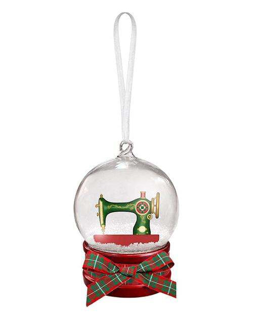Vintage snowglobe ornament with sewing design by Cathe Holden, festive holiday decor