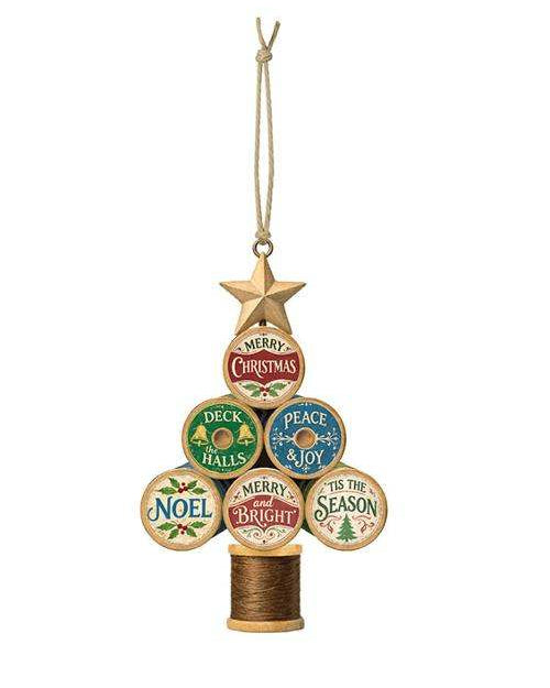 Vintage Spool Tree ornament by Moda designed by Cathe Holden, vintage sewing-themed Christmas decoration.