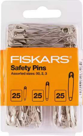 Fiskars assorted safety pins 75-piece set rust-resistant nickel-plated steel various sizes