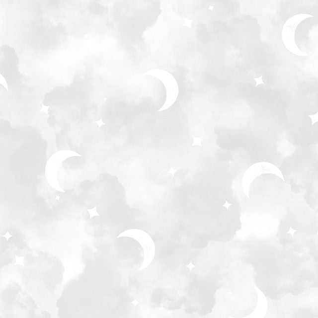 Honey Bunny fabric with clouds and moons in light grey by Maywood Studio