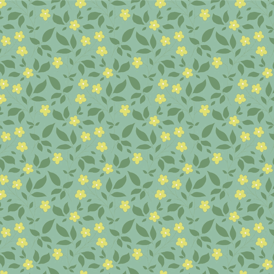 Sunday Brunch by Tilda fabric with yellow floral pattern on teal background, Tipsy Blenders collection