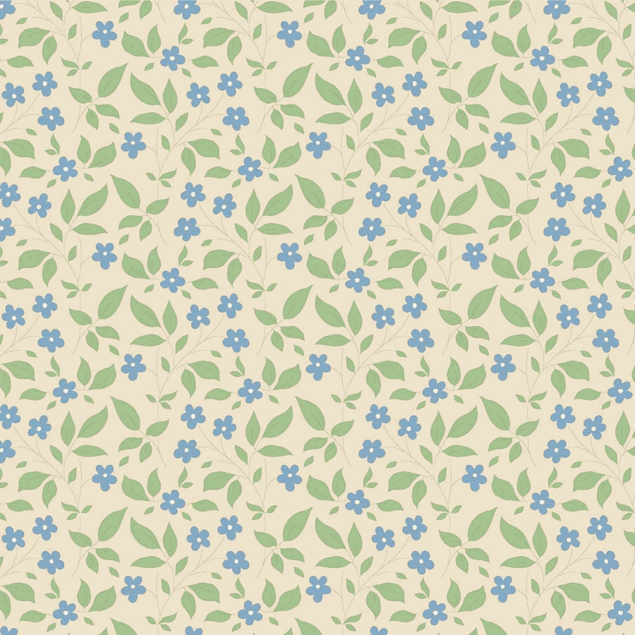 Sunday Brunch by Tilda fabric with blue floral and green leaf pattern on cream background
