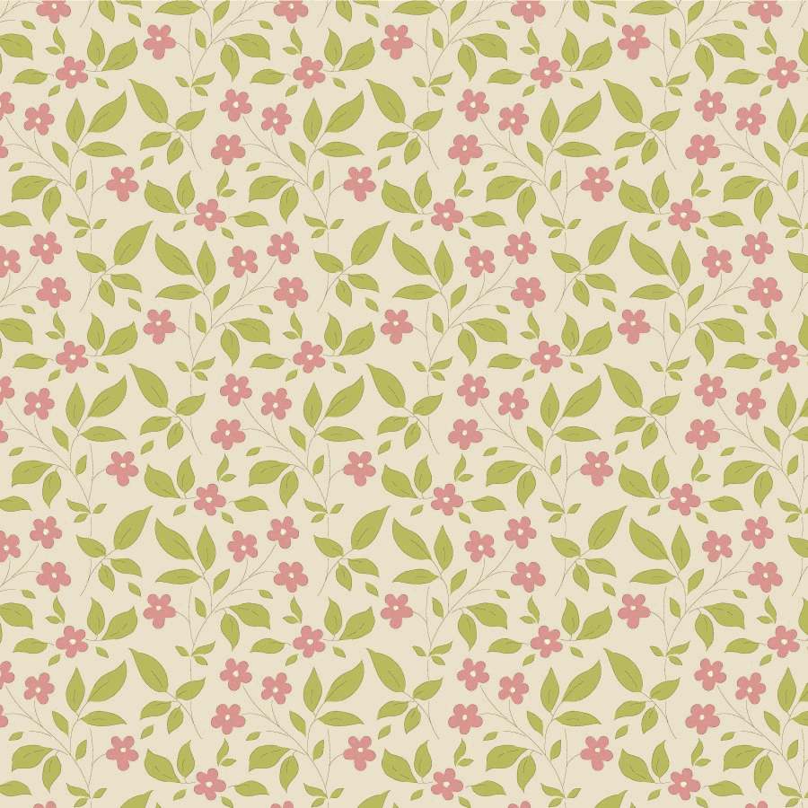 Sunday Brunch by Tilda fabric with pink floral and green leaf pattern on cream background
