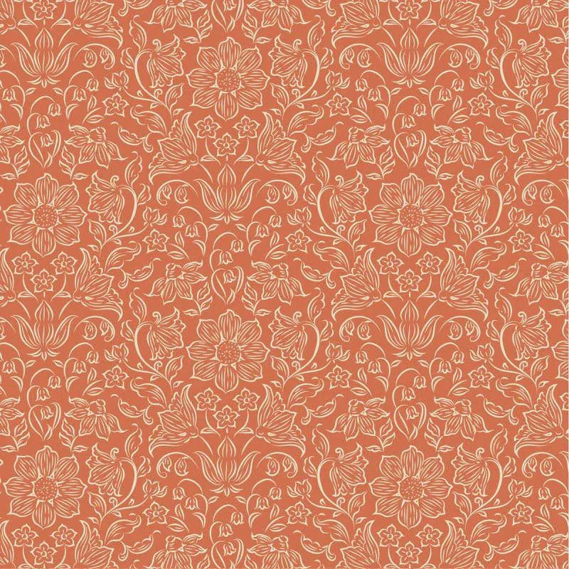 Songbird Blender by TILDA fabric in coral with intricate floral Art Nouveau pattern