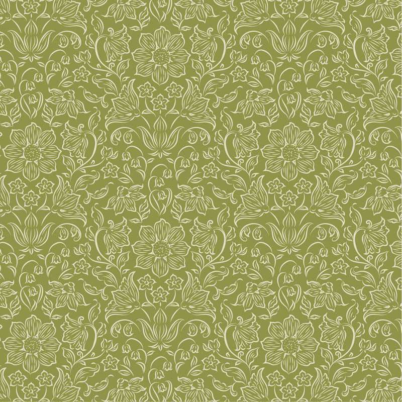 Songbird Blender Lila floral pattern in green by TILDA, fabric sold by half-yard increments