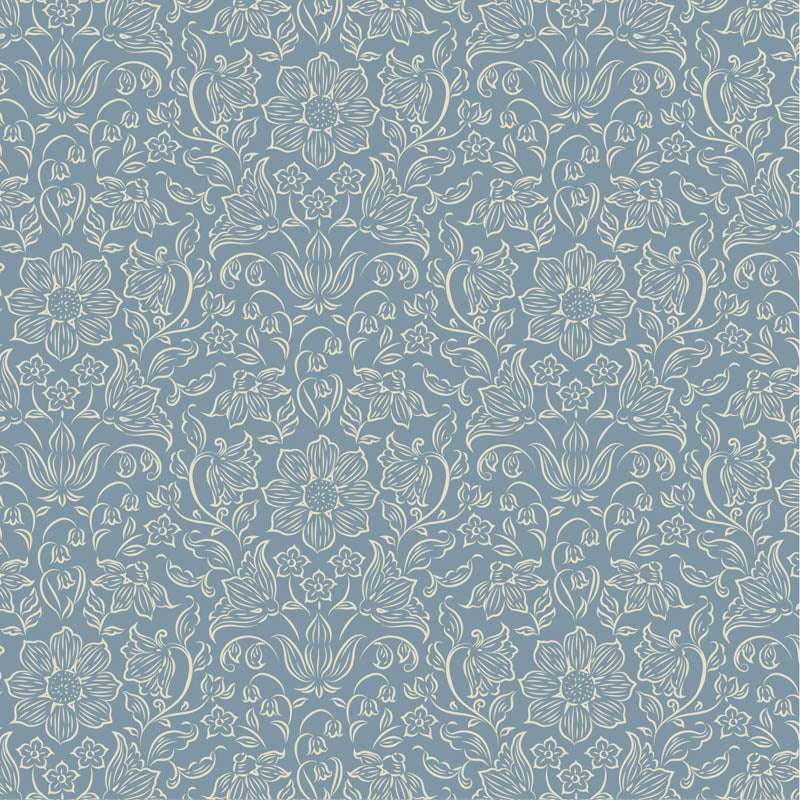 Songbird Blender Lila blue floral pattern fabric by TILDA, pre-order, 1/2 yard increments