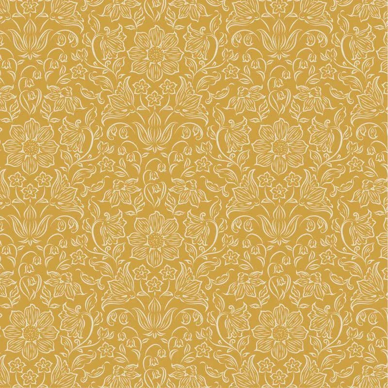 Songbird Blender fabric in mustard yellow with intricate floral pattern by Tilda