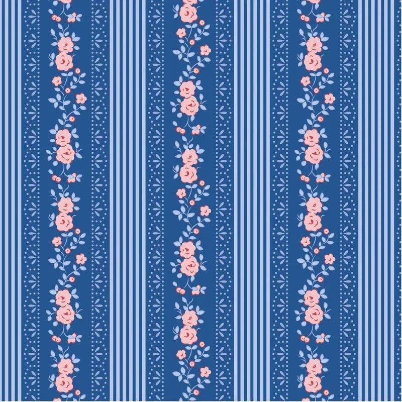 Something Blue Blenders Claramay Stripe Denim fabric by TILDA in blue and white stripe pattern