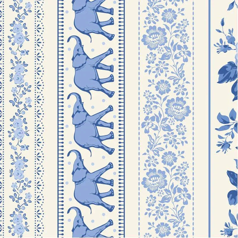 Something Blue Blenders by TILDA blue floral fabric with border stripes sold by the half yard