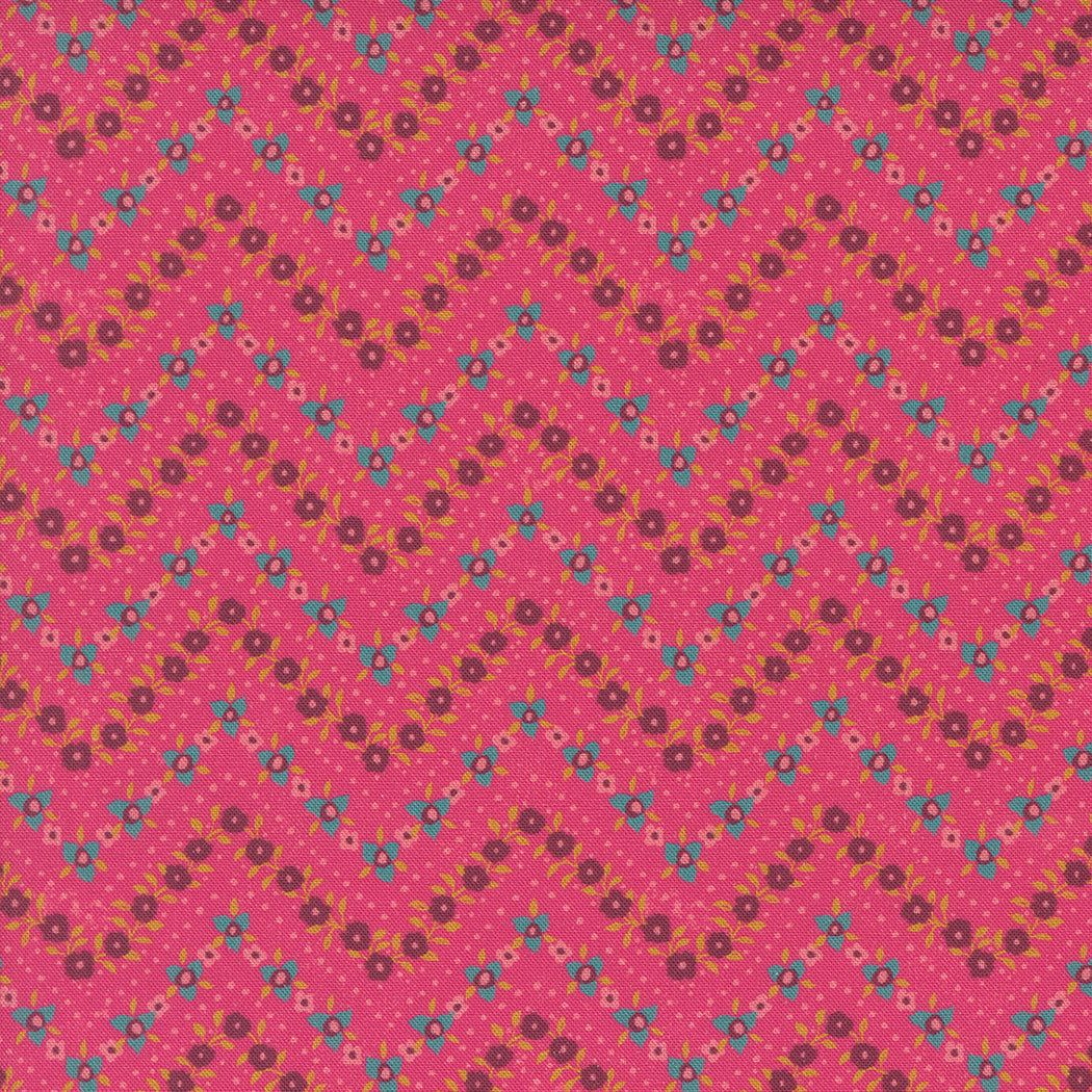 Sagewood by Crystal Manning Abbey Azalea floral chevron fabric in pink with small flowers and zigzag pattern