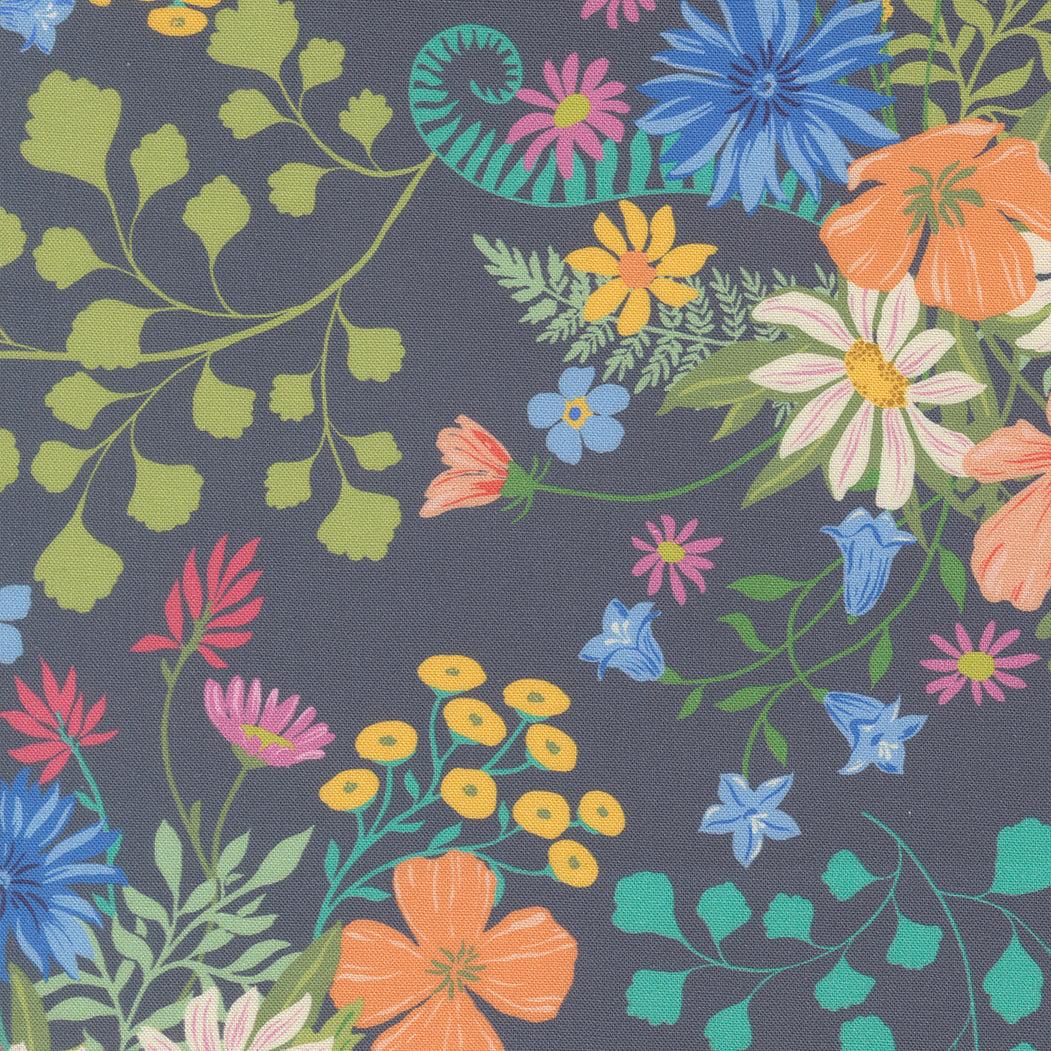Cannon Beach Misty Meadow Dusk fabric by Crystal Manning featuring hand-drawn florals and coastal-inspired colors