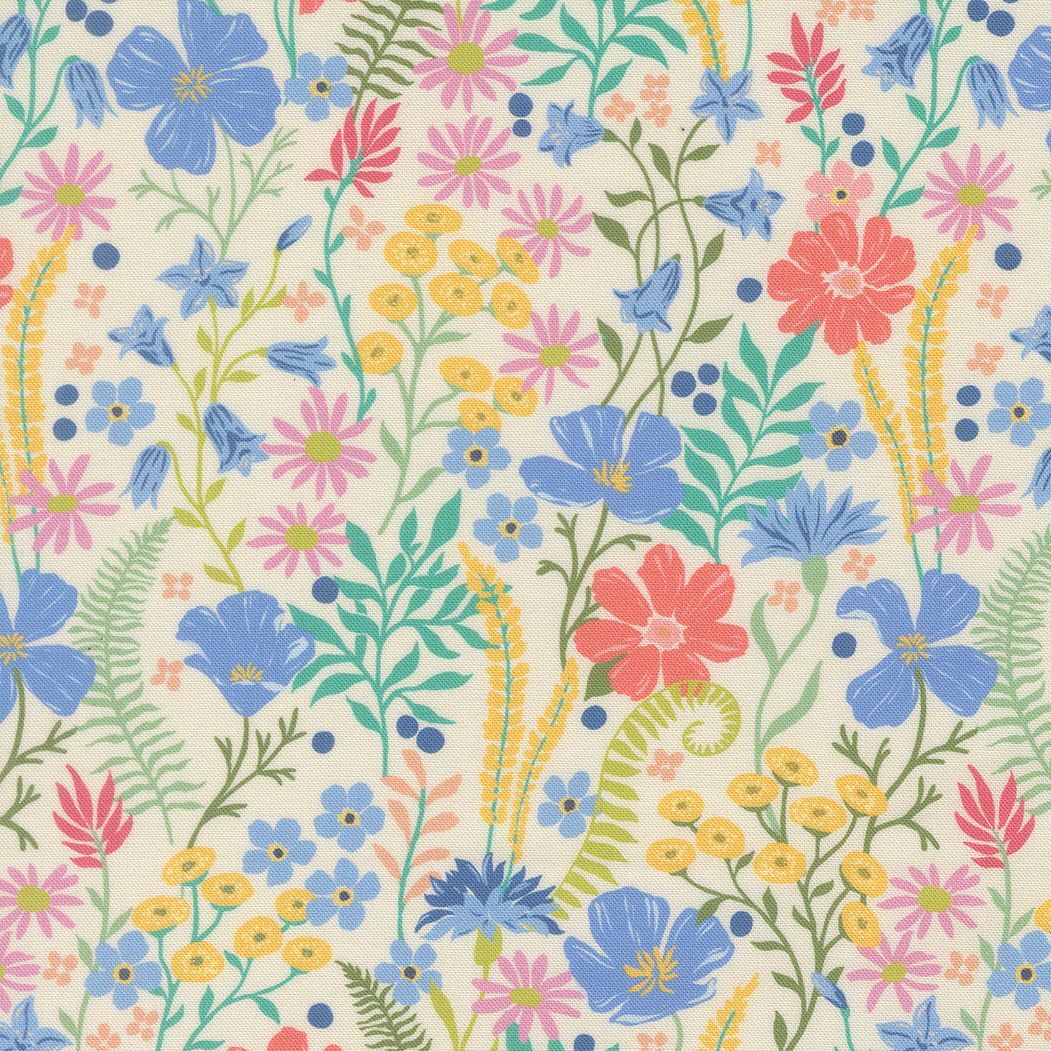 Cannon Beach Coastal Blooms Cream fabric with hand-drawn florals and soft coastal colors by Crystal Manning