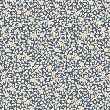 TILDA Creating Memories Avery Blue fabric with cream floral pattern on blue background