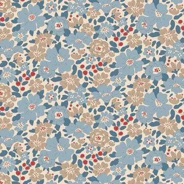 TILDA Creating Memories fabric with blue and beige floral pattern in half-yard increments