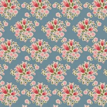 TILDA Creating Memories fabric Lulu Blue with floral pattern in seasonal colors