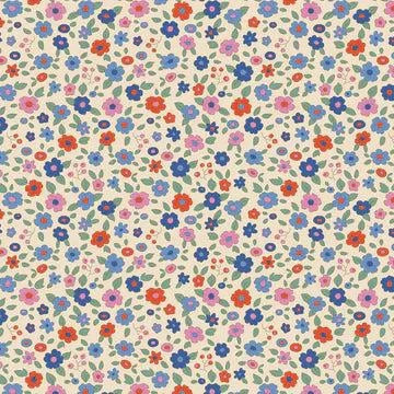 TILDA Creating Memories fabric with multicolor floral pattern in blue, pink, and red tones sold by half yard
