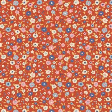 TILDA Creating Memories fabric in rust with small colorful floral pattern for all seasons.