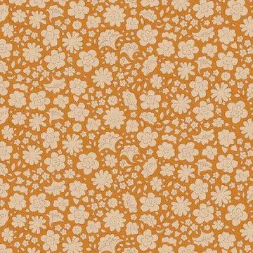 TILDA Creating Memories Carla Saffron fabric with white floral pattern on saffron background sold in half-yard increments