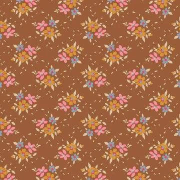 TILDA Creating Memories fabric in Frida Brown with floral pattern representing all four seasons.