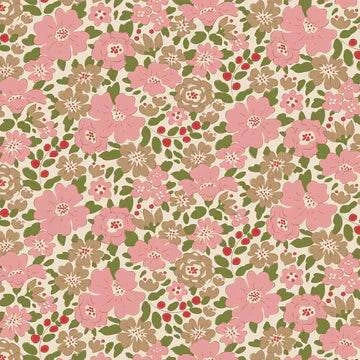 TILDA Creating Memories Harper Pink floral fabric pattern in pink, brown, and green colors representing four seasons