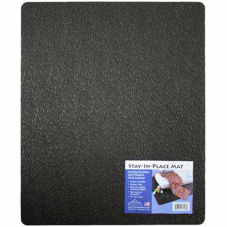 Stay-In-Place Machine Mat 15x18 inch black textured vinyl sewing machine mat with vibration dampening and noise reduction features