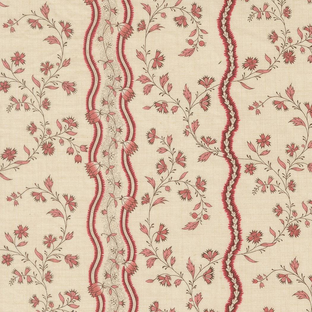 Fleur De Paris Jonquille Stripes Pearl Garance fabric by French General for Moda Fabrics, floral 19th-century design on soft pearl background