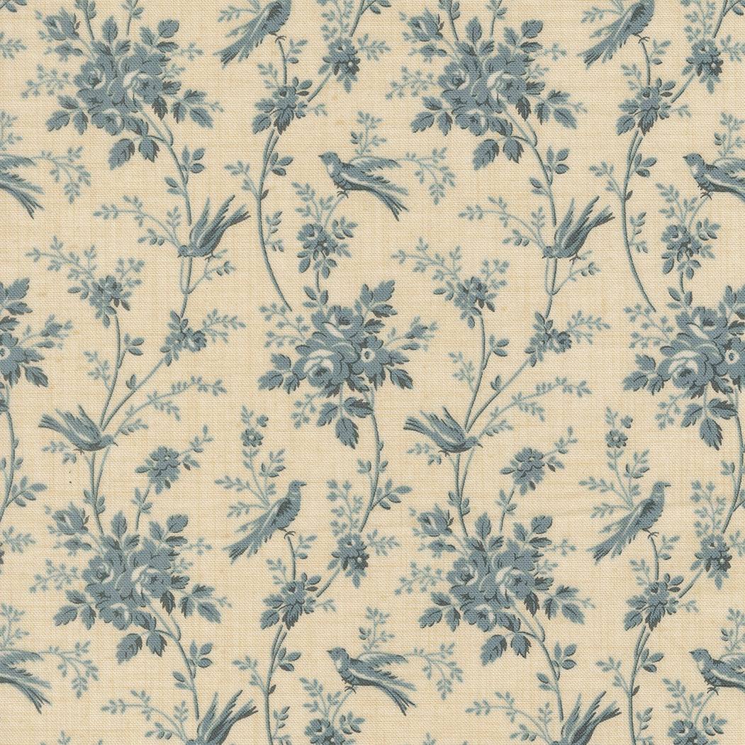 Fleur De Paris Oiseaux florals fabric in pearl French blue by French General for Moda Fabrics