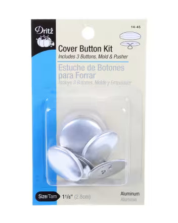 Dritz Button Cover Kit 1 1/8 inch aluminum with 3 buttons, mold, and pusher for fabric crafts