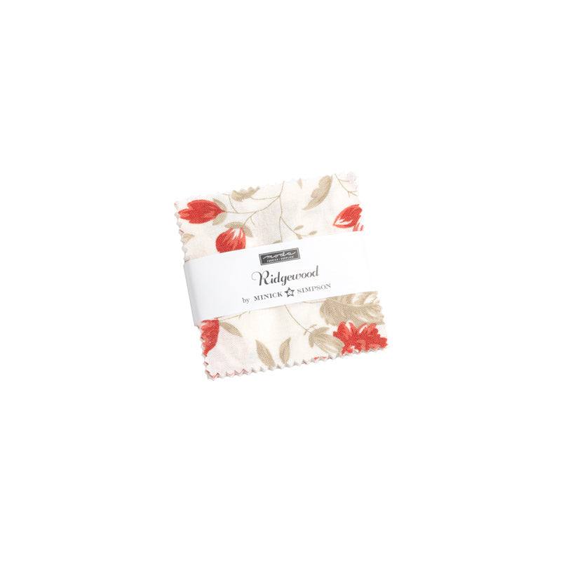 Ridgewood Mini Charm Pack by Minick & Simpson Moda with red floral and geometric fabric squares