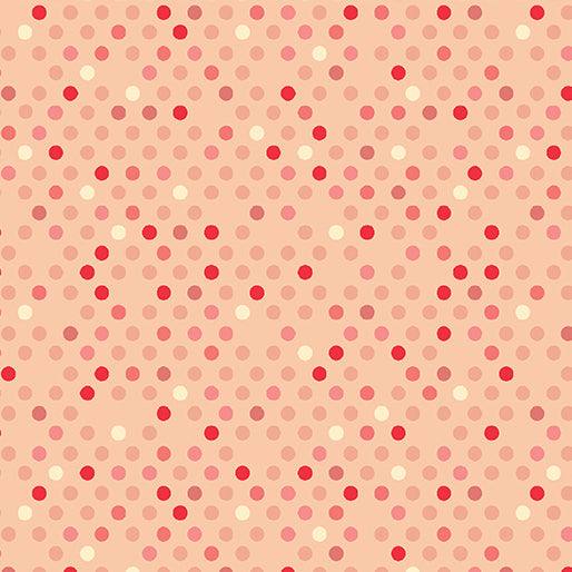Dazzle Dots Confetti Drop peach fabric with multicolor polka dots by Christa Watson for Benartex