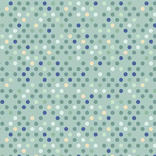 Dazzle Dots Confetti Mint fabric by Christa Watson for Benartex with multicolor dots on mint background