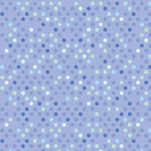 Dazzle Dots Confetti Drop fabric in periwinkle with multi-colored dots by Christa Watson for Benartex