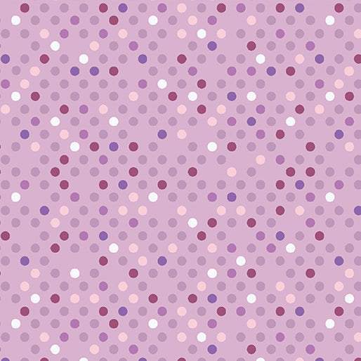 lavender fabric with multicolored dazzle dots confetti pattern by Christa Watson for Benartex