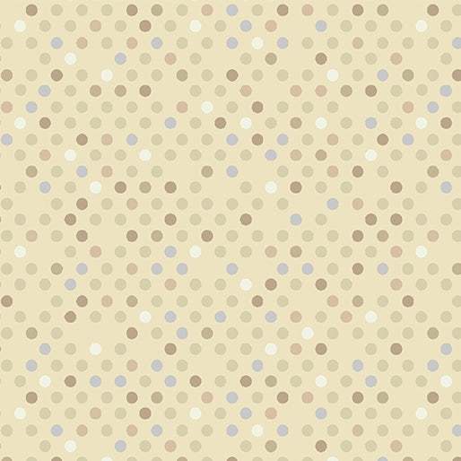 Confetti Drop Tan fabric by Christa Watson with multicolor dots on tan background