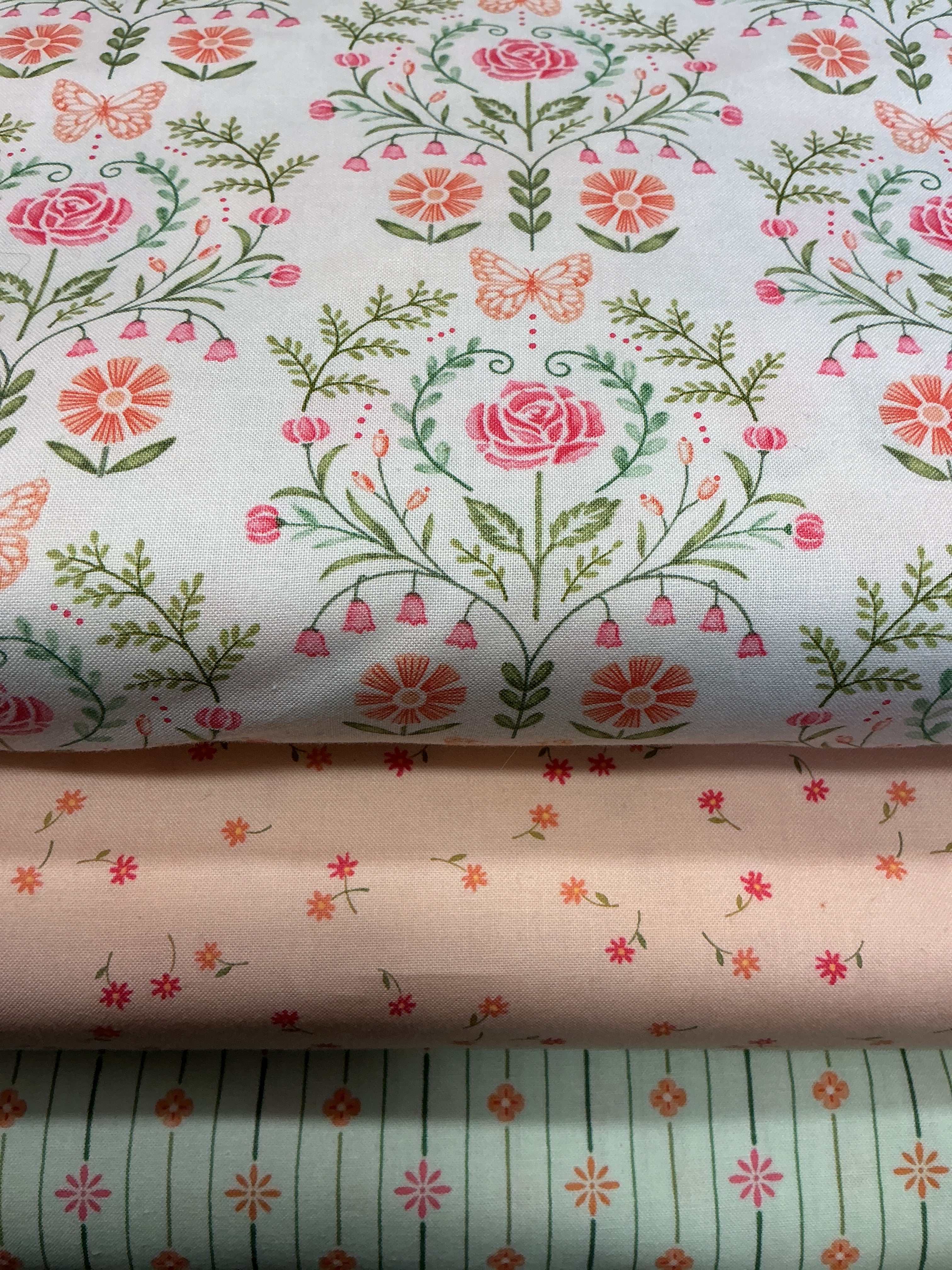 Three coordinating fabrics from 3 Yard Quilt Bundle by Bella Rose Quilts for quilting and sewing projects