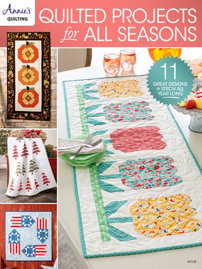 Quilted projects book cover featuring seasonal quilted pillows and wall hangings from Annie's Quilting