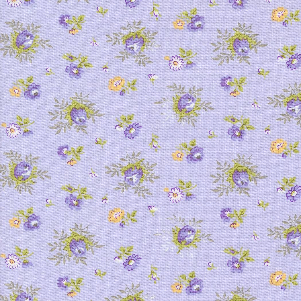 Georgia by Brenda Riddle lavender fabric with purple, green, and yellow floral print by Moda Fabrics