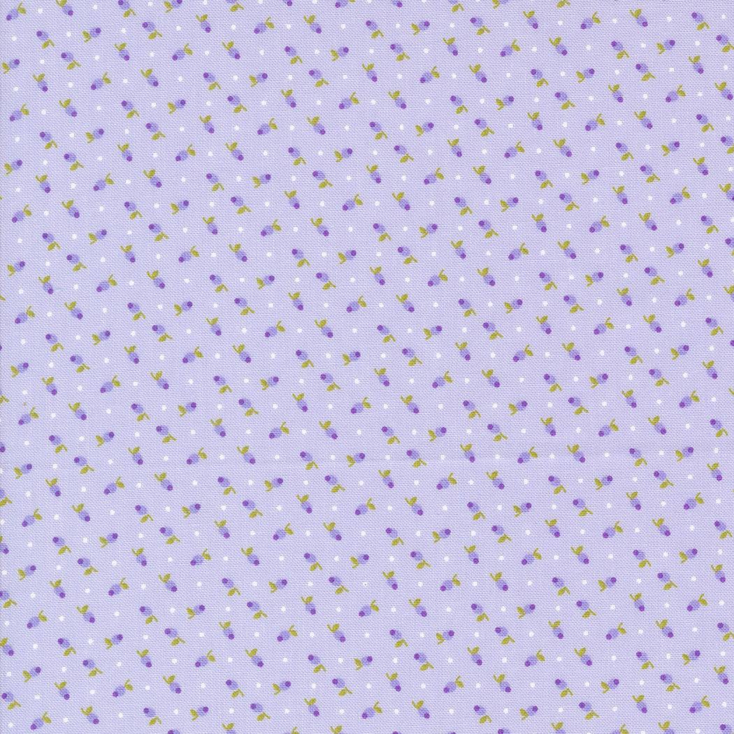 Georgia by Brenda Riddle lavender fabric with small purple floral print and green leaves by Moda Fabrics