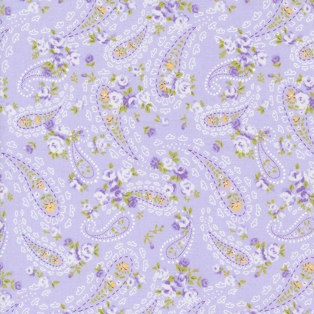 Georgia by Brenda Riddle lavender floral fabric with purple, green, and yellow paisley design by Moda Fabrics