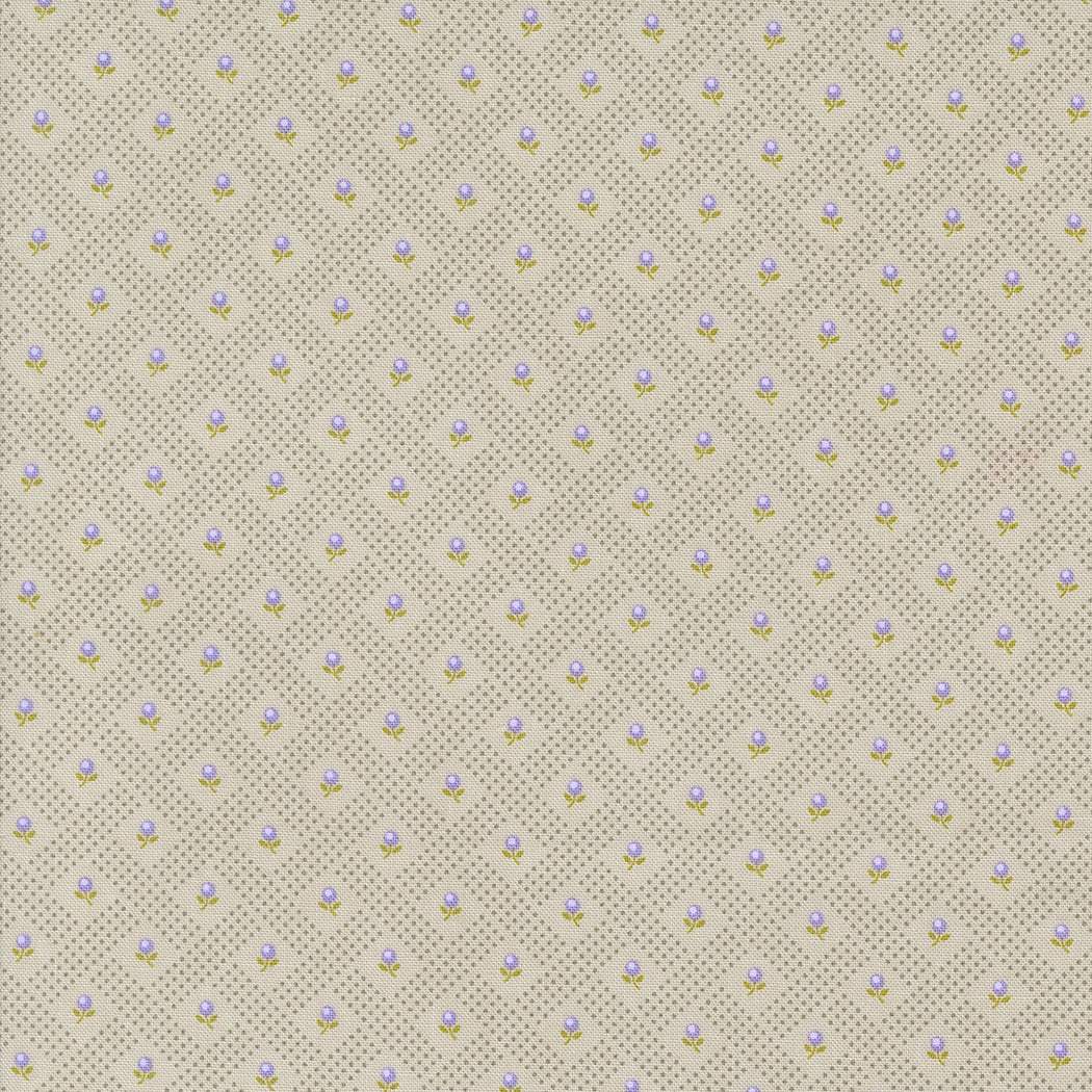 Georgia by Brenda Riddle floral fabric in stone with purple and yellow flowers for quilting and sewing projects